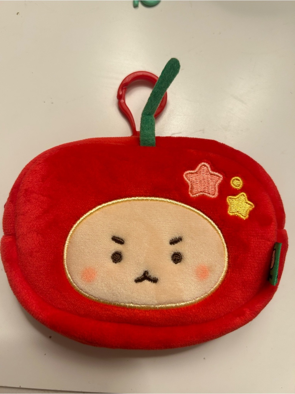 Red Plush Apple Cosmetic Pouch with Cute Face